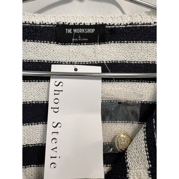 The Workshop Black White Striped Button Up Cardigan - Large - Picture 2 of 8